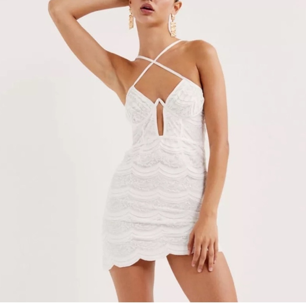 NWT For Love & Lemons White Mimi Mini Lace‎ Dress Bachelorette Size L